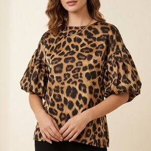 TCEC Leopard Print Blouse - Black and Brown Large